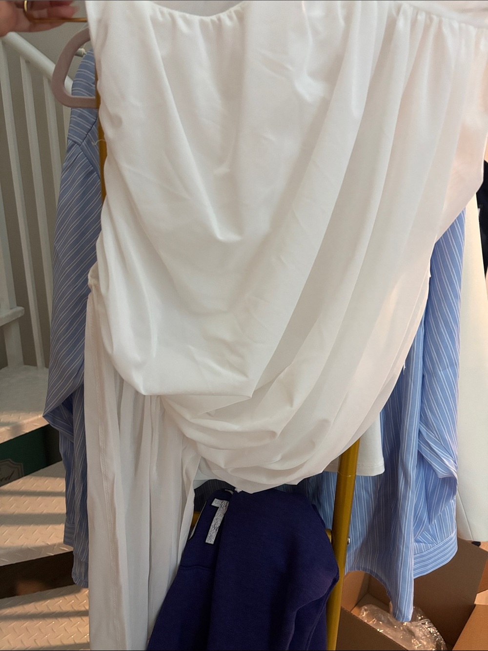 White Elegant Women's Asymmetrical Draped One Shoulder Sleeveless Blouse